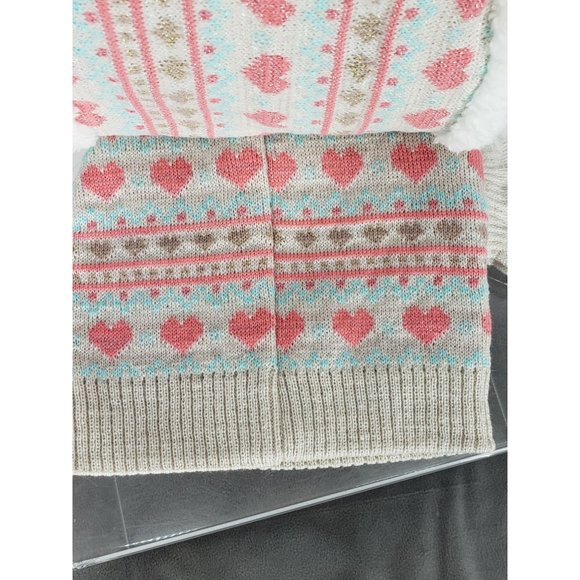 Toby Me Girls 3 Piece Infinity Scarf Handwear Teal Tan Pink Heart Fur PomPom Hat - Picture 2 of 9